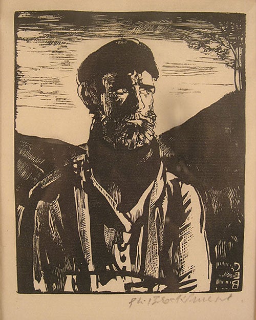 Item #39124 “A Mountain Man”, woodcut, signed lower right. Gerald Brockhurst.
