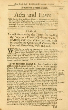 Item #10067 Acts and Laws, May 30, 1733-January 24, 1734, pp. 509-510. Massachusetts Colony...