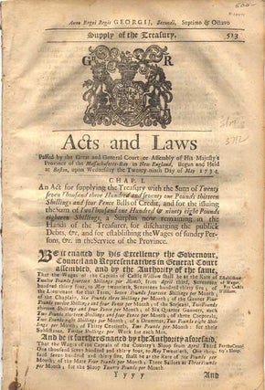 Item #10071 Acts and Laws, May 29, 1734, pp. 513-525. Massachusetts Colony Session Laws