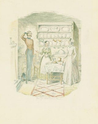 Item #11328 A highly finished pencil and watercolor drawing of a kitchen scene. George Cruikshank