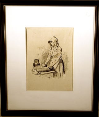 Item #11367 Pen-and-ink Drawing, captioned “Caleb’s courtship / Eunice Stout”, signed...
