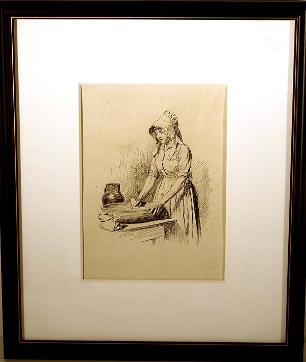Item #11367 Pen-and-ink Drawing, captioned “Caleb’s courtship / Eunice Stout”, signed (“A.B. Frost”). A. B. Frost.