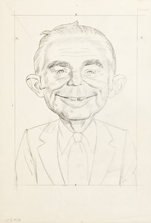 ORIGINAL PRELIMINARY PENCIL TISSUE FOR “MAD MAGAZINE” PAINTING OF ALFRED E. NEUMAN
