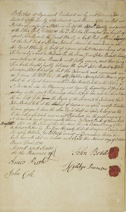 Item #12640 Manuscript Document, Covenant between John Bedell and his mother-in-law, Helethay...