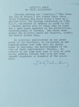 Item #12863 Typed quotation, prepared by a collector, signed at the bottom (“Fritz...