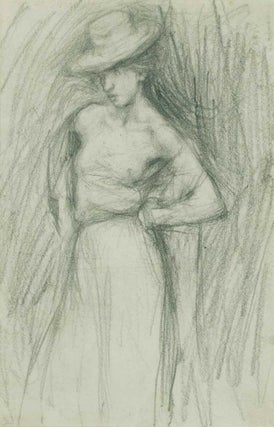 Item #13621 A Saucy Young Woman in a Hat, black chalk on paper. Arthur Rackham