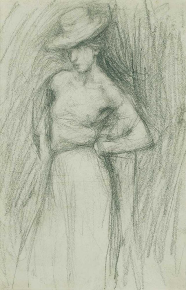 A Saucy Young Woman in a Hat, black chalk on paper