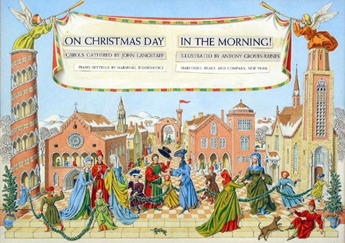 On Christmas Day in the Morning! Original double-spread watercolor design for title page of this book