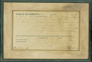 Item #15573 Printed certificate, completed in ink, certifying the renting of 118 Fulton Street,...
