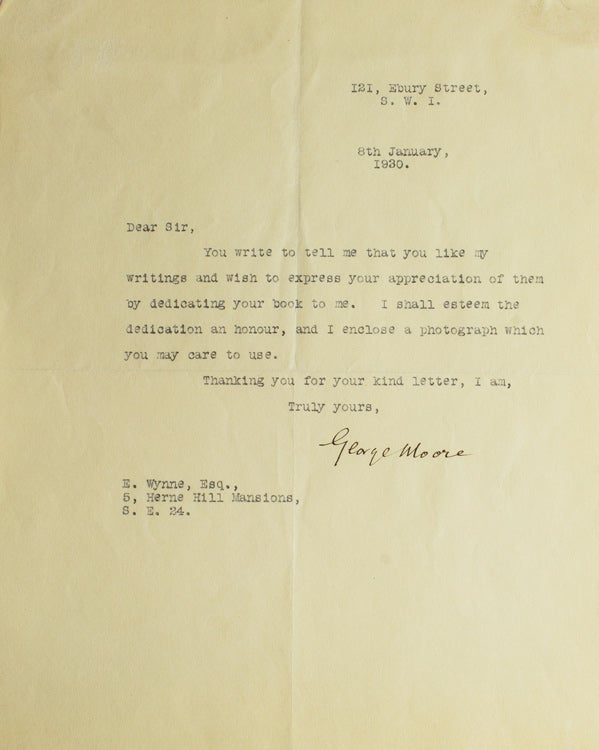 Typed letter, signed “George Moore,” one page