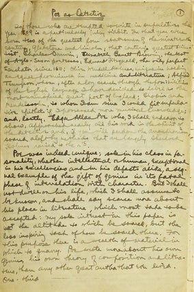 Item #17714 A group of items from Carroll A. Wilson including his autograph manuscript for “Poe...