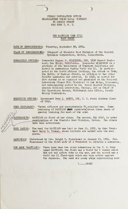 Item #17853 USS Nautilus: Fact Sheet issued on the occasion of her comissioning September 30,...