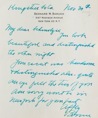 Item #17914 Autograph letter signed “Bernie,” one page. Bernard Baruch