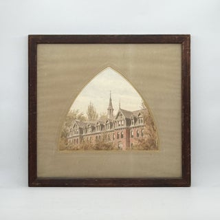 Item #18204 Architectural rendering in watercolors of a wing of a Victorian gabled brick...