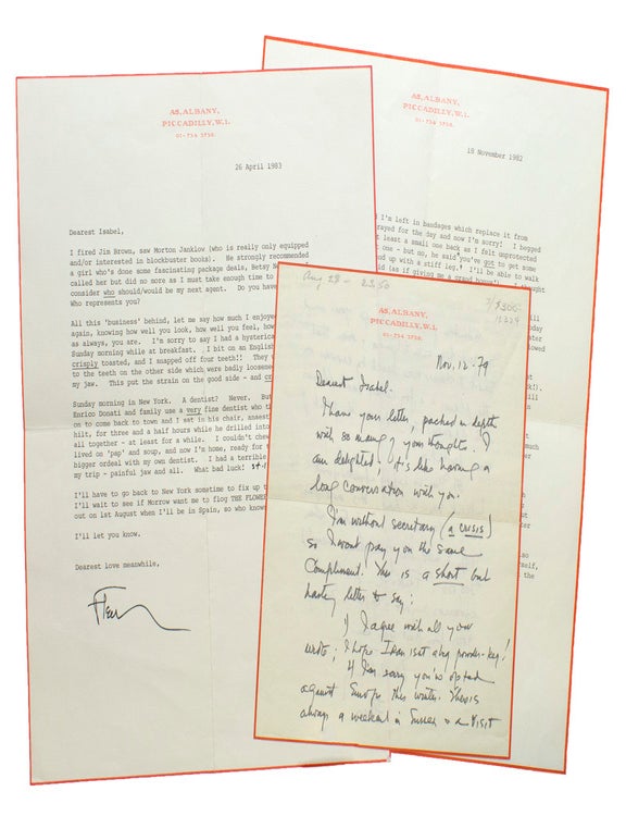 Three letters, one autograph letter signed “Fleur,” 2 pages, two one-page typed letters signed “Fleur”
