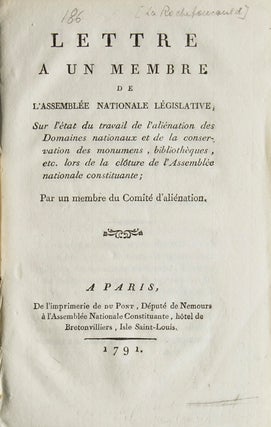 Item #18568 Letter a un membre de l'Assemblée Nationale Législative, sur l'état du travail de...