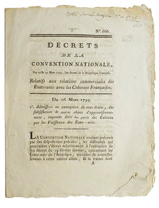 Item #18588 Décrets de la Convention Nationale, des 26 & 29 Mars 1793, l'an second... Relatifs...
