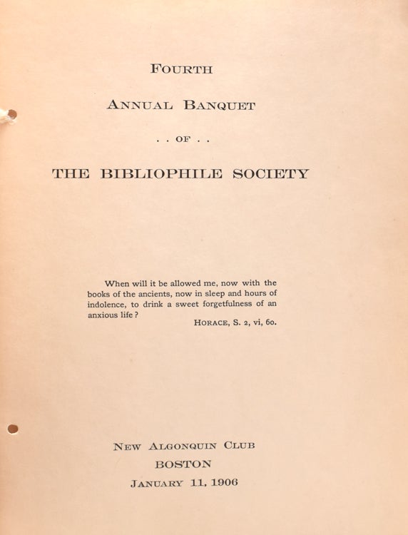 Fourth Annual Banquet of the Bibliophile Society