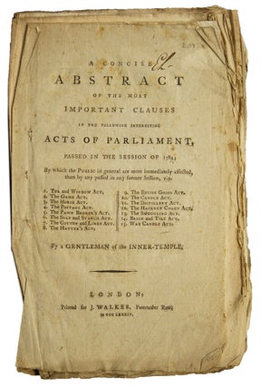 Item #20089 A Concise Abstract of the Most Important Clauses in the Following Interesting Acts of...