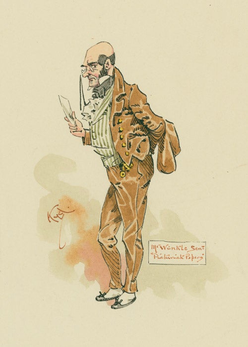 Original pen and watercolor drawing for Mr. Wenkle Sr. from “Pickwick Papers,” signed “Kyd”