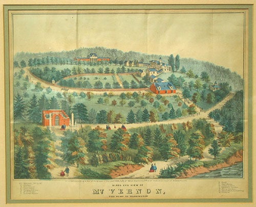 Hand-colored lithograph: “Birds Eye View of Mt. Vernon, The Home of Washington”