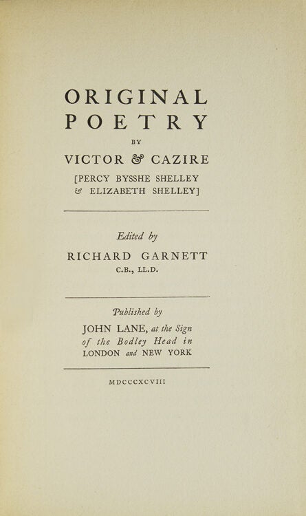 Original Poetry by Victor & Cazire. Edited by Richard Garnett (3/6)