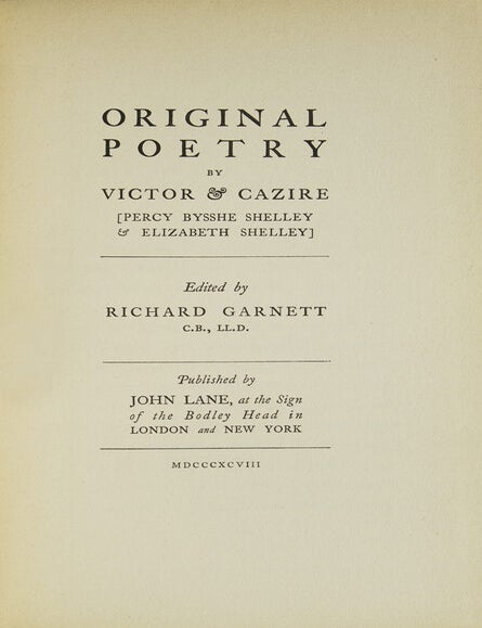 Original Poetry by Victor & Cazire.  Edited by Richard Garnett (5/6)