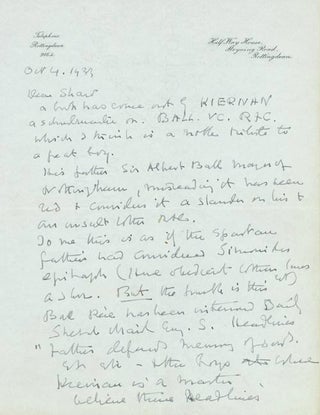 Item #211411 Autograph Letter signed ("Maurice Baring") to T.E. LAWRENCE. T. E. LAWRENCE, Maurice...