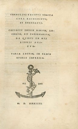 Item #211425 [Opera] Cornelius Tacitus exacta cura recognitus et emendatus: copiosus index rerum,...