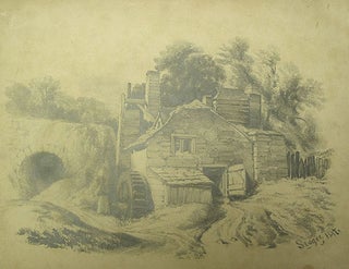 Item #211601 Pencil Drawing: Working mill with wheel. Edward Seager, American