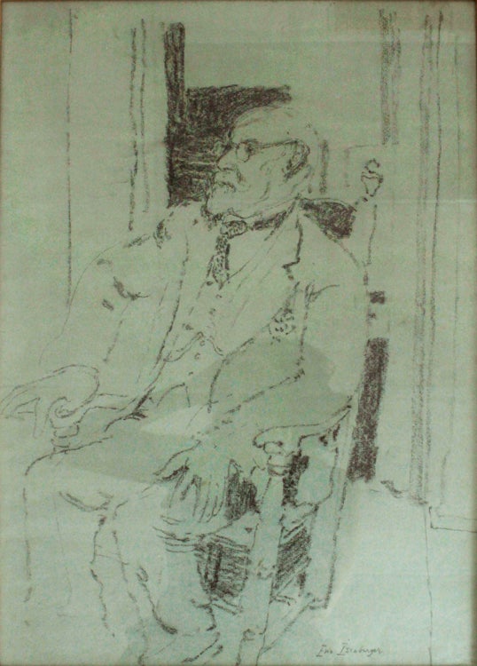 Portriat of Dikram G. Kelekian: black chalk on gray textured paper; signed in pencil ("Eric Isenburger") in pencil, lower left
