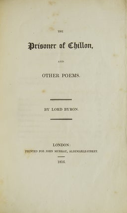Item #21269 The Prisoner of Chillon, and Other Poems. Lord Byron, George Gordon