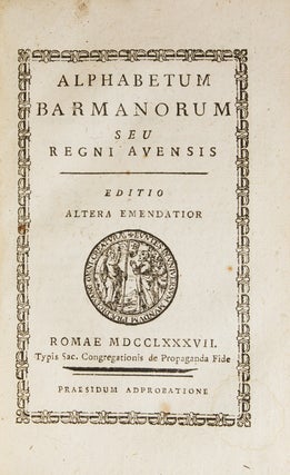 Alphabetum Barmanorum seu regni Avensis. Editio altera emendatior