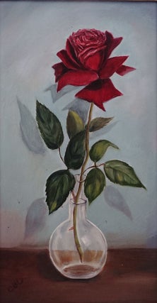 Item #213139 Oil Painting: Still-Life of Rose in Vase. Clare Boothe Luce