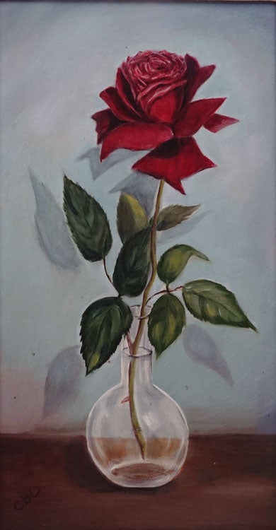 Item #213139 Oil Painting: Still-Life of Rose in Vase. Clare Boothe Luce.