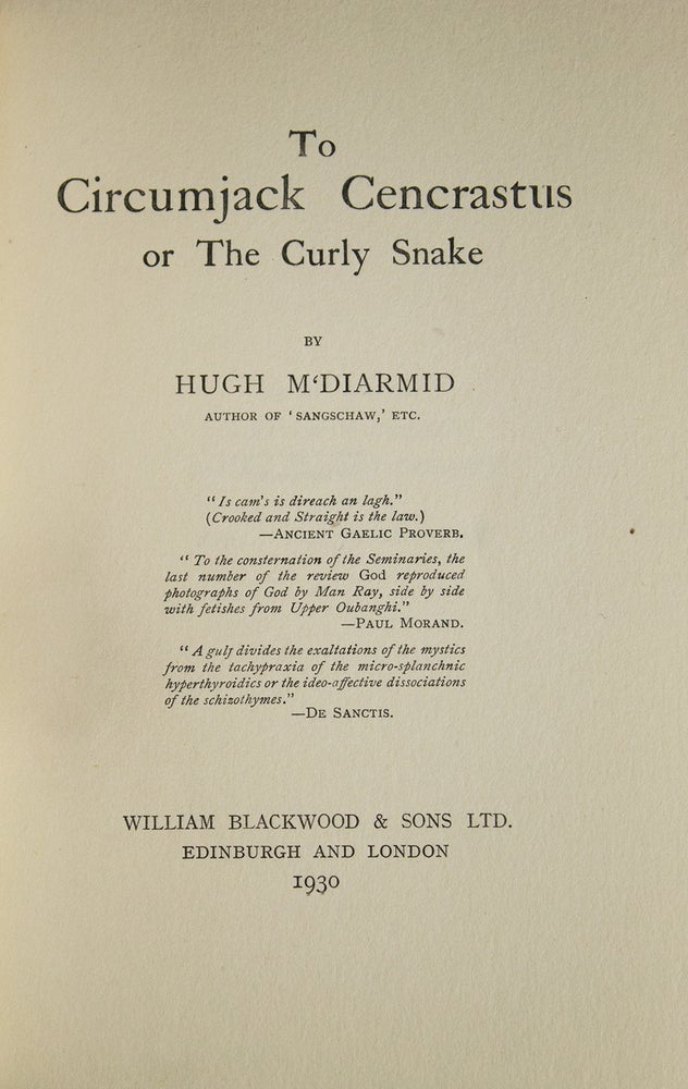 To Circumjack Cencrastus or the Curly Snake