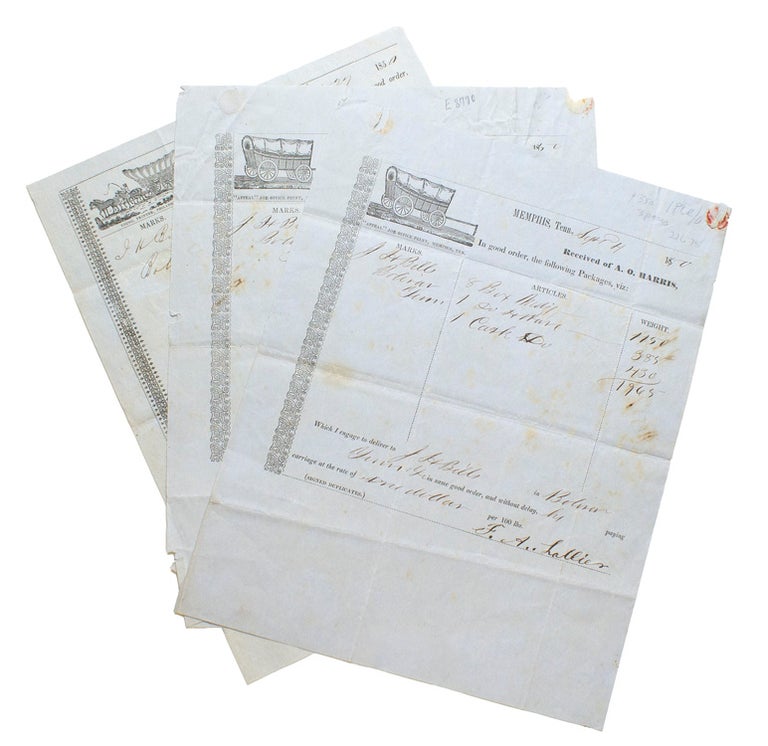 Three printed receipts from the firm A. O. Harris of Memphis, Tennessee, accomplished, 3 sheets with address on versos