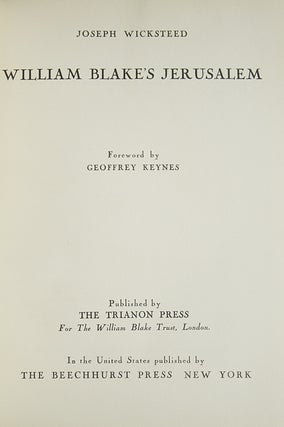 William Blake's Jerusalem. Foreword by Geoffrey Keynes