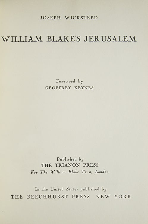 William Blake's Jerusalem. Foreword by Geoffrey Keynes
