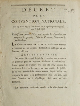Item #217288 Décret No. 1409 de la Convention Nationale, du 19 Août 1793, l'an second de la...
