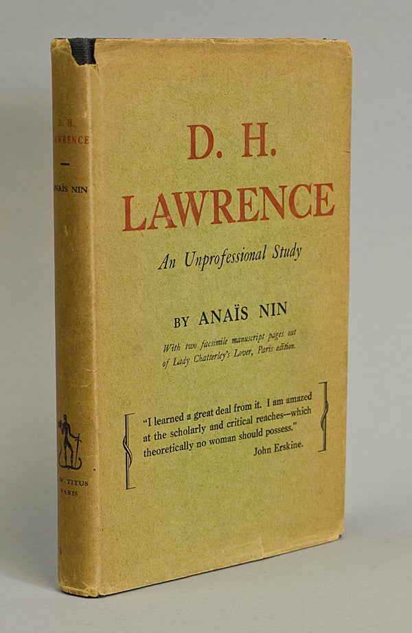 Item #220209 D.H. Lawrence. An Unprofessional Study. D. H. Lawrence, Anaïs Nin.