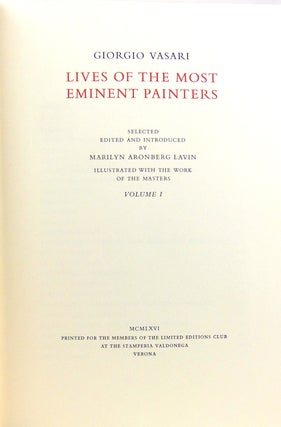 Lives of the Most Eminent Painters. Selected and Introduced by Marilyn Aronberg Lavin