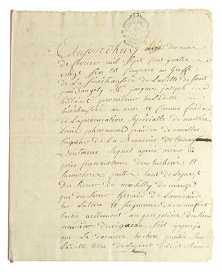 Item #221357 Manuscript Legal document, in French, from the court of "la Sénéchausée de la...
