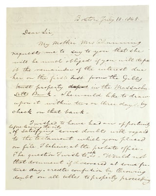 Item #221681 Autograph Letter, signed ("Wm F Channing") to Wm. D. Lotrier, conveying a financial...