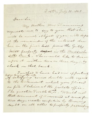 Item #221681 Autograph Letter, signed ("Wm F Channing") to Wm. D. Lotrier, conveying a...