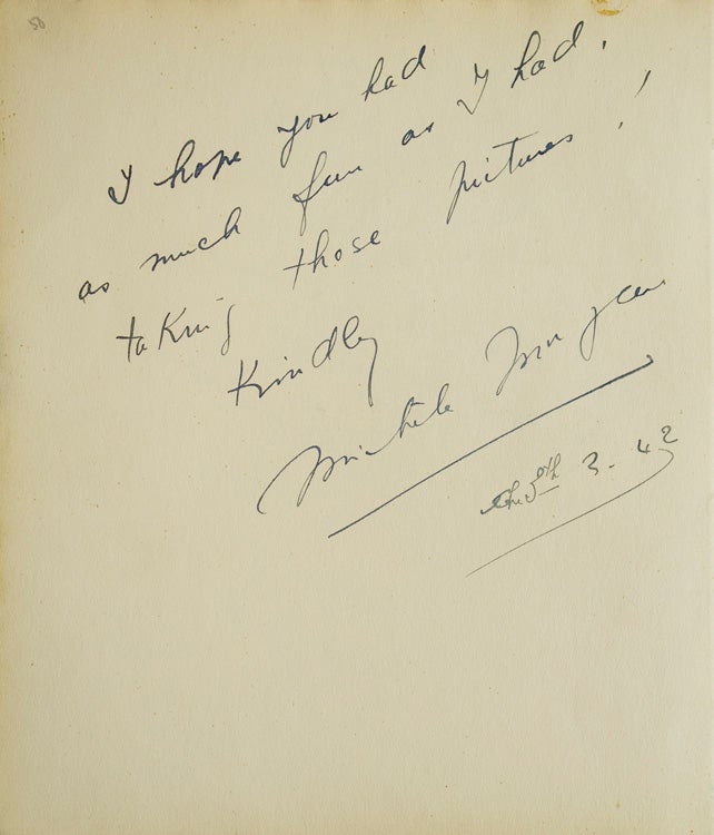 Item #221791 Autograph Note signed to photographer Alfred Eisenstadt, "With best regards...Ferenc Molnár / Gloucester, Mass. 1941"; beneath are signatures of OSCAR SERLIN, SAM JAFFE, and an inscription from actress TERESA WRIGHT. Ferenc Molnar.