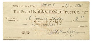Item #222093 Signed Check Made out to A. George Fasano drawn on the First National Bank & Trust...