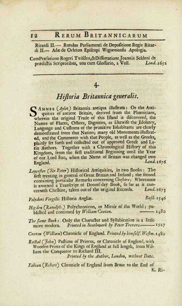 Item #223076 Libri de Rebus Britannicis, scilicet, Anglicis, Scoticis et Hibernicis. James Anderson.