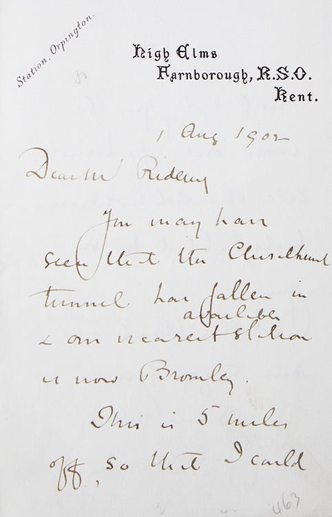 Item #223898 Autograph Letter signed ("Avebury") to Mr. Ridering (?). Sir John Lubbock, Lord Avebury.