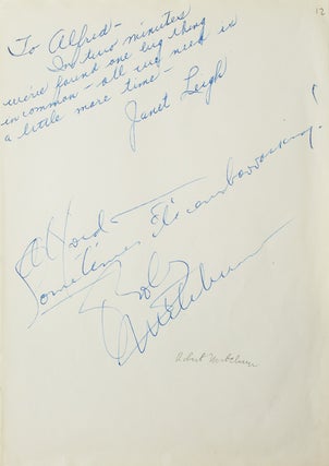 Item #224163 Autograph inscriptions signed, to photographer Alfred Eisenstaedt. Janet Leigh,...